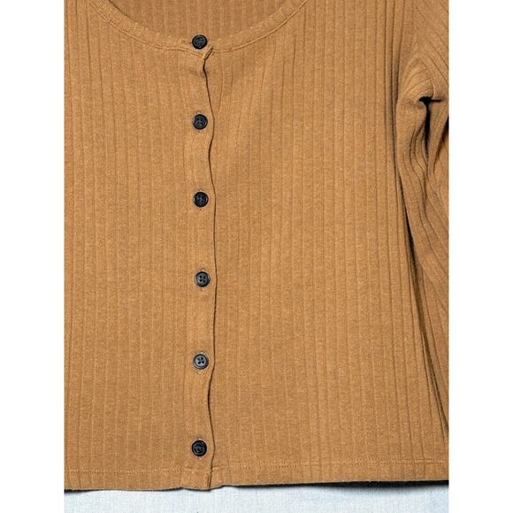 Madewell Women’s Ribbed Cardigan Crop Top Mustard Yellow Button Up Sz XXL - Picture 3 of 4